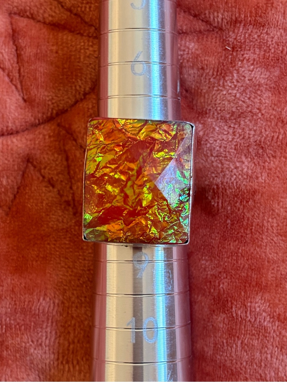 Hand Crafted Orange Opal Silver Statement Ring
